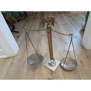 Antique Brass Balance Scale with Eagle Finial and Marble Base